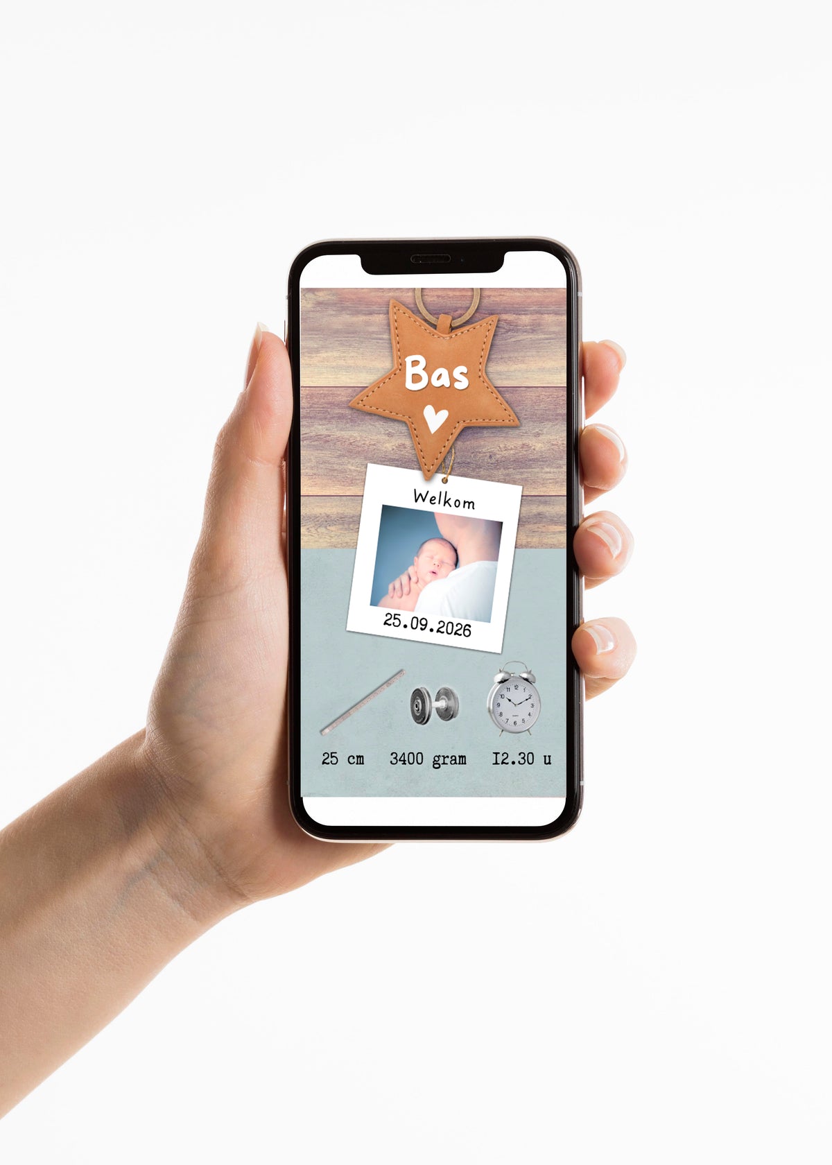 digitaal video geboortekaartje jongen maatlabel