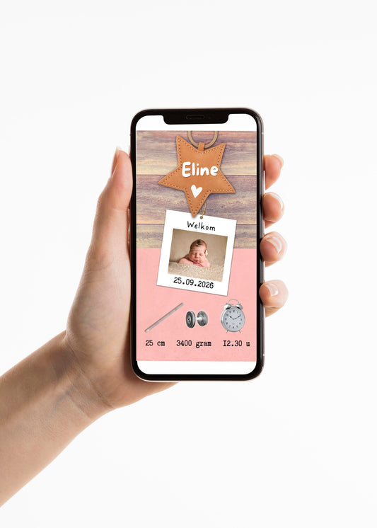 digitaal video geboortekaartje meisje maatlabel