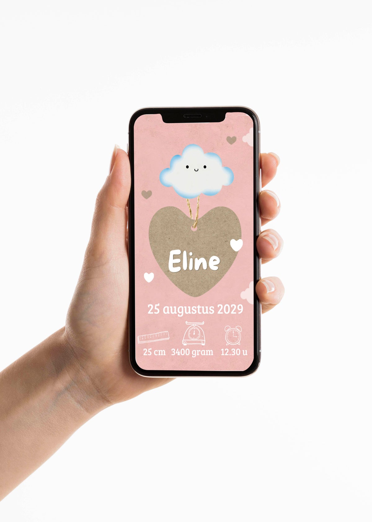 digitaal video geboortekaartje wolken meisje